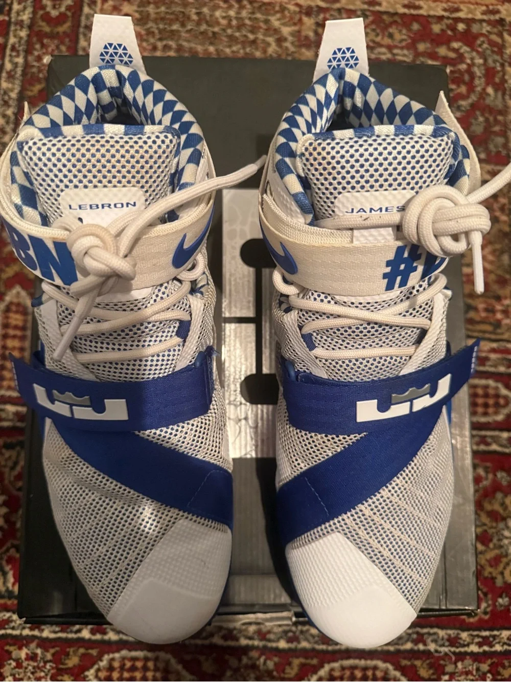 Nike LeBron Soldier 9 Kentucky Blue and White High-Top Basketball Sneakers